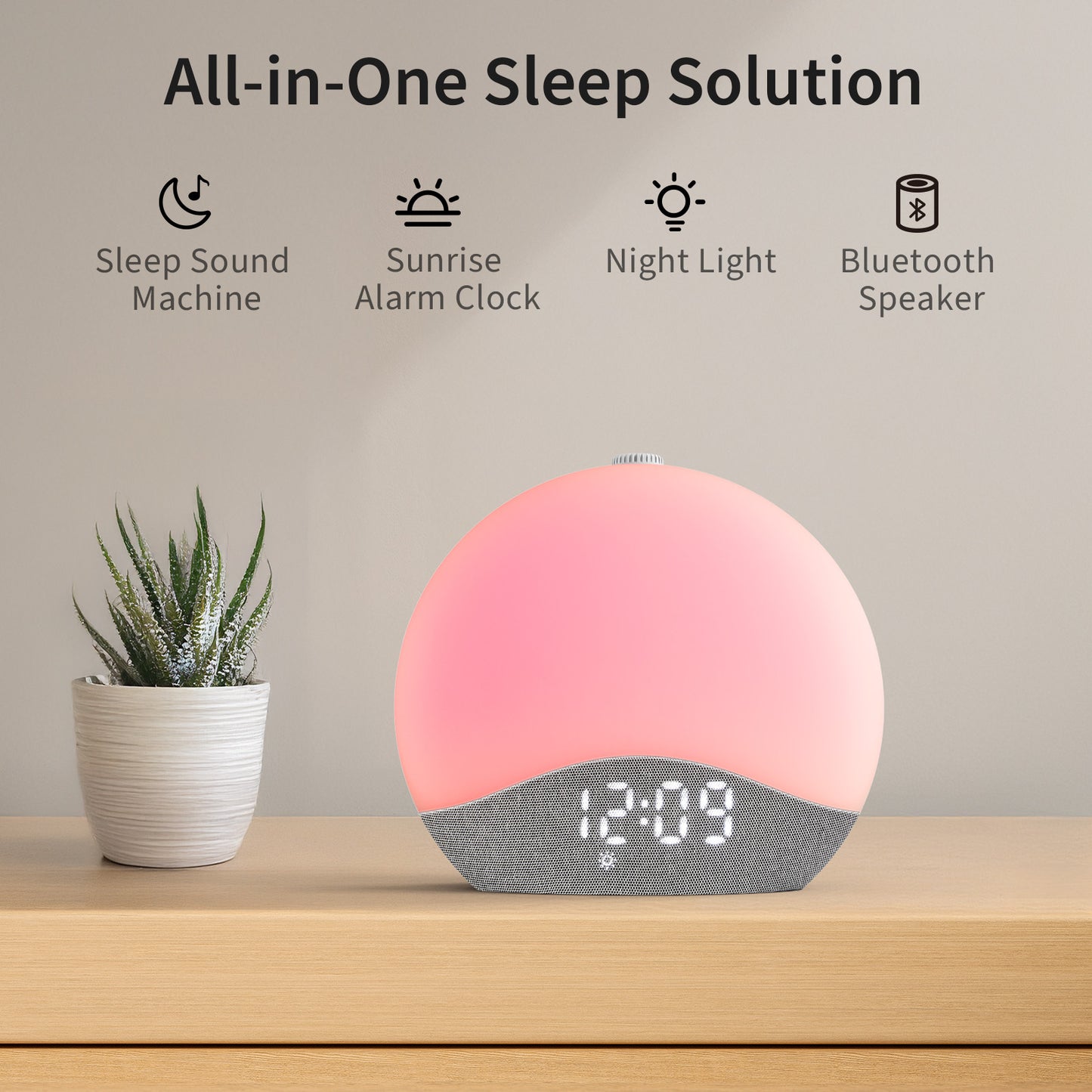 Sunrise Alarm Clock Sound Machine, Upgraded Backlit Buttons, 26 Soothing Sounds, White Noise Machine Night Light, Bluetooth Speaker Wake Up Light for Bedroom, Heavy Sleeper, Adults, Kids