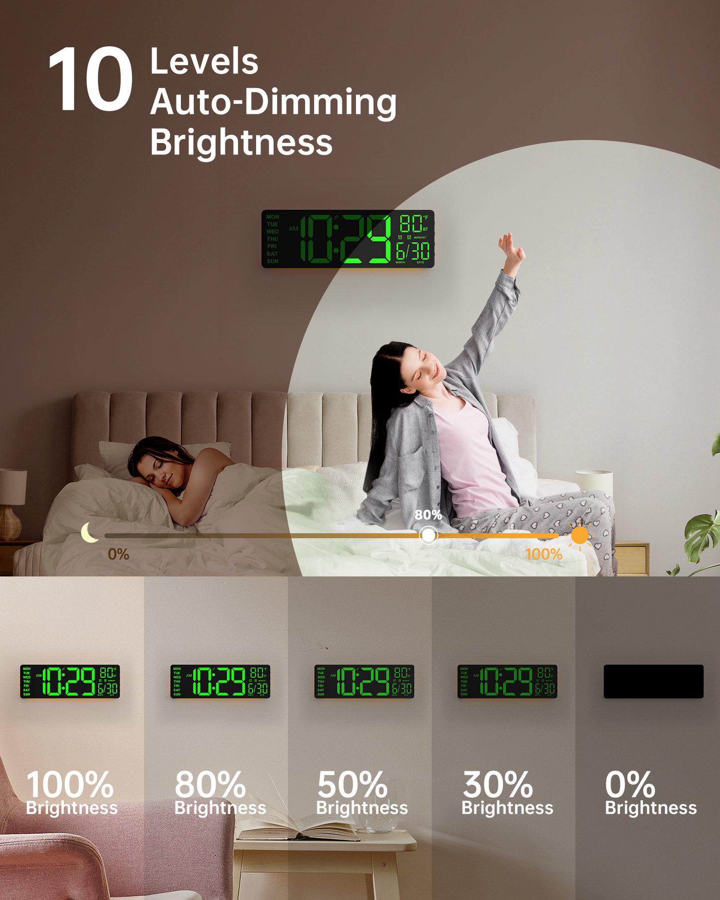 12" Digital Wall Clock for Classroom Livingroom Game Home Decor with LED Display RGB Lights