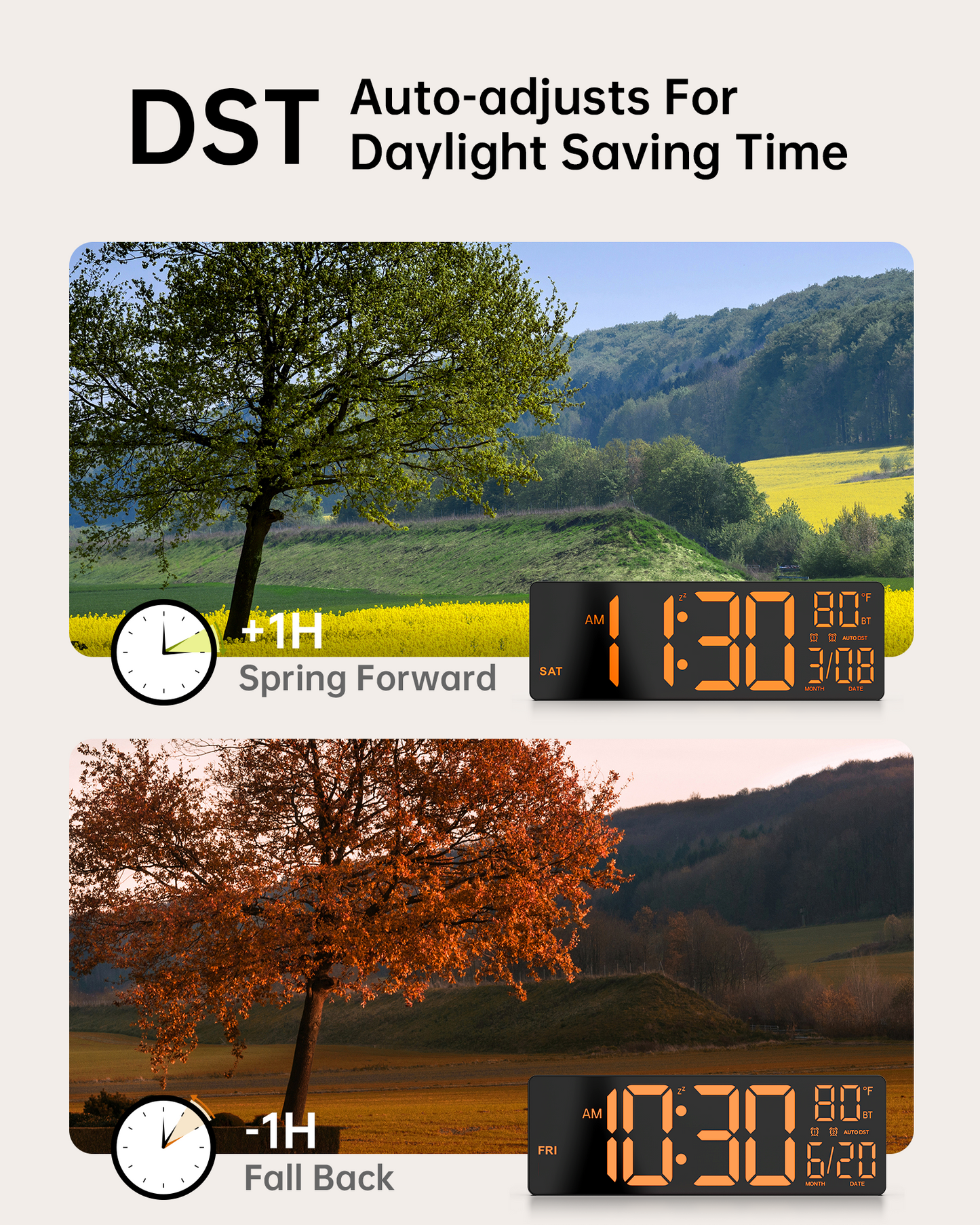 12" Digital Wall Clock for Classroom Livingroom Game Home Decor with LED Display RGB Lights