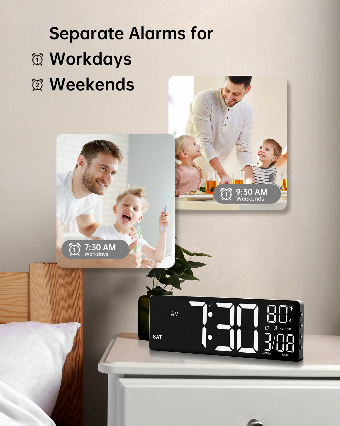 12" Digital Wall Clock for Classroom Livingroom Game Home Decor with LED Display RGB Lights