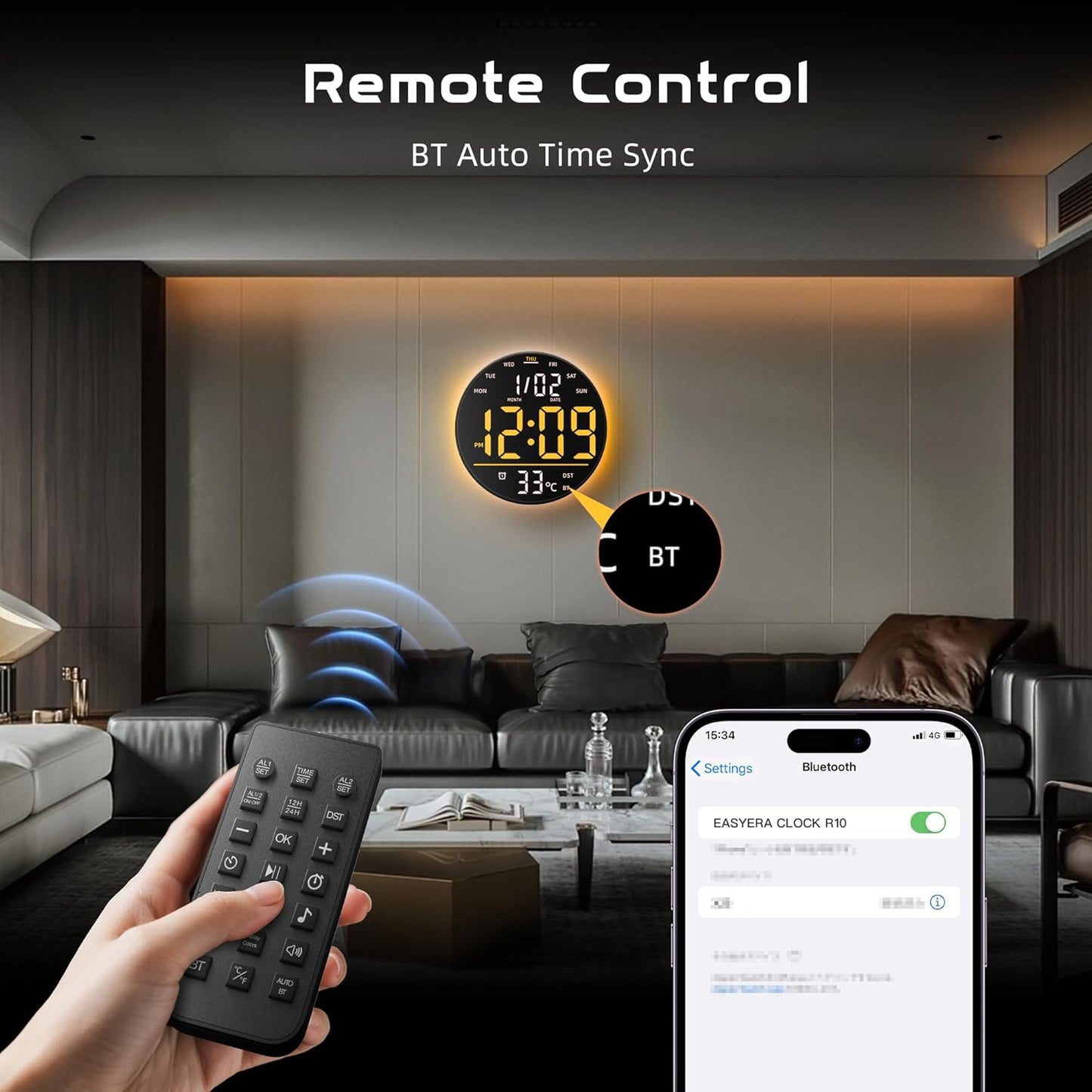 10" Large Digital Wall Clock with Remote Control