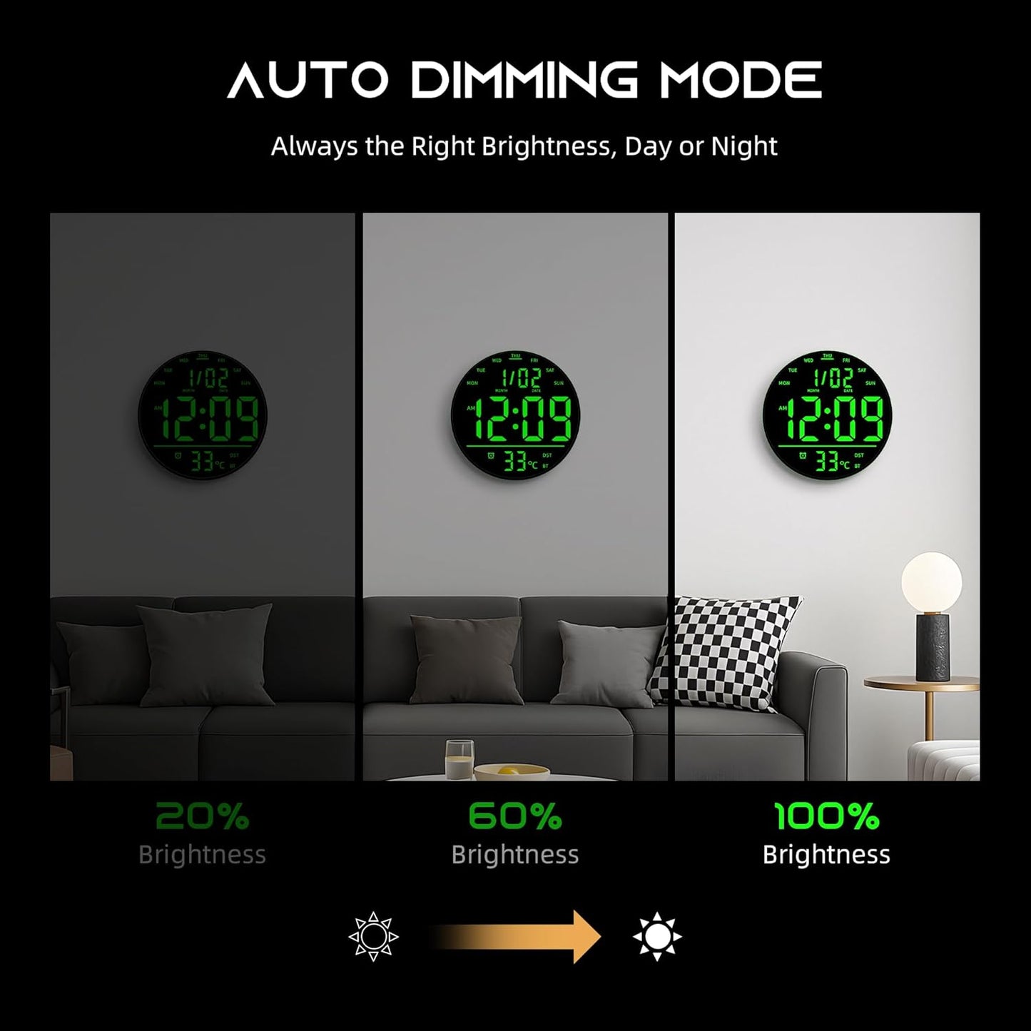 10" Large Digital Wall Clock with Remote Control