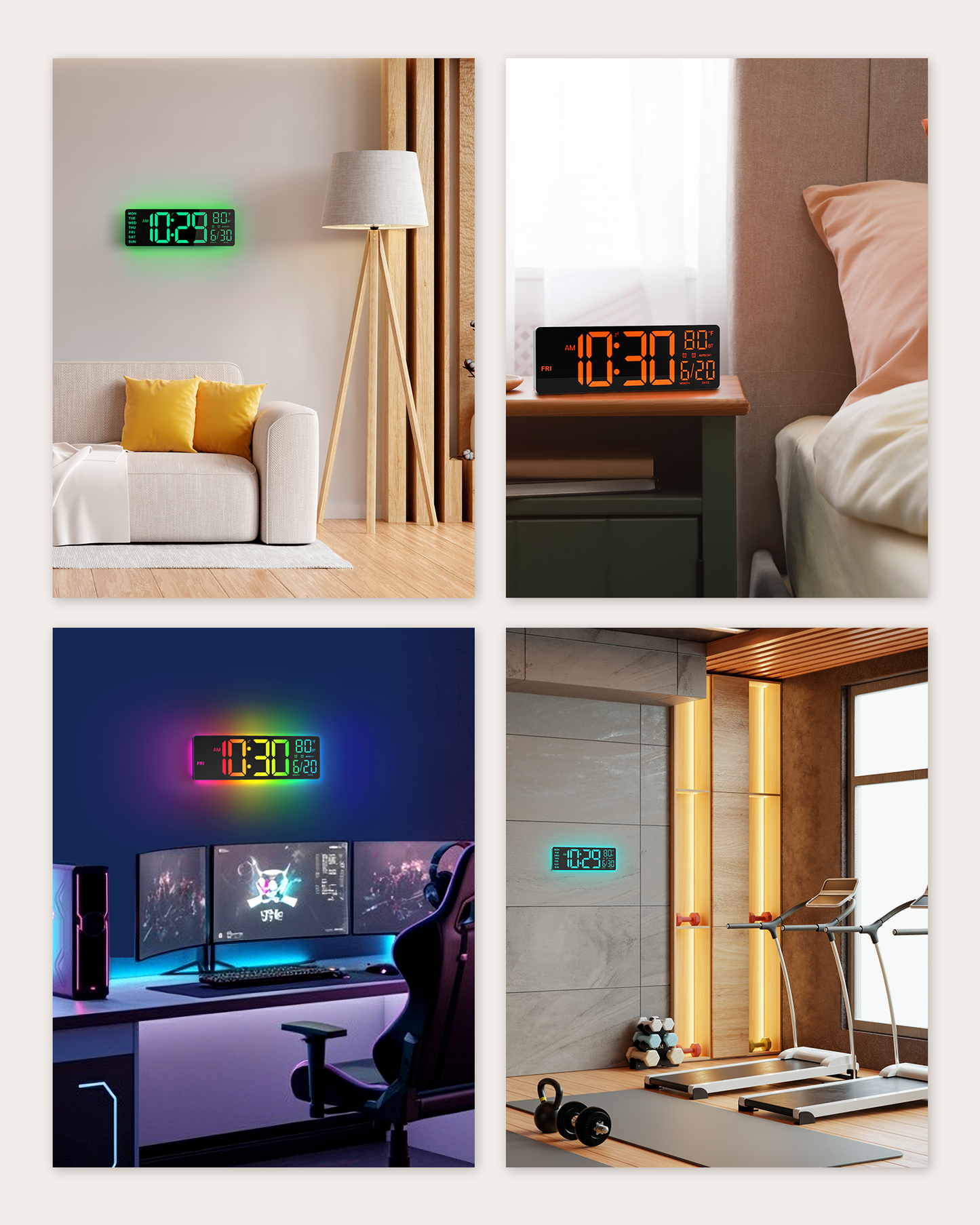 12" Digital Wall Clock for Classroom Livingroom Game Home Decor with LED Display RGB Lights