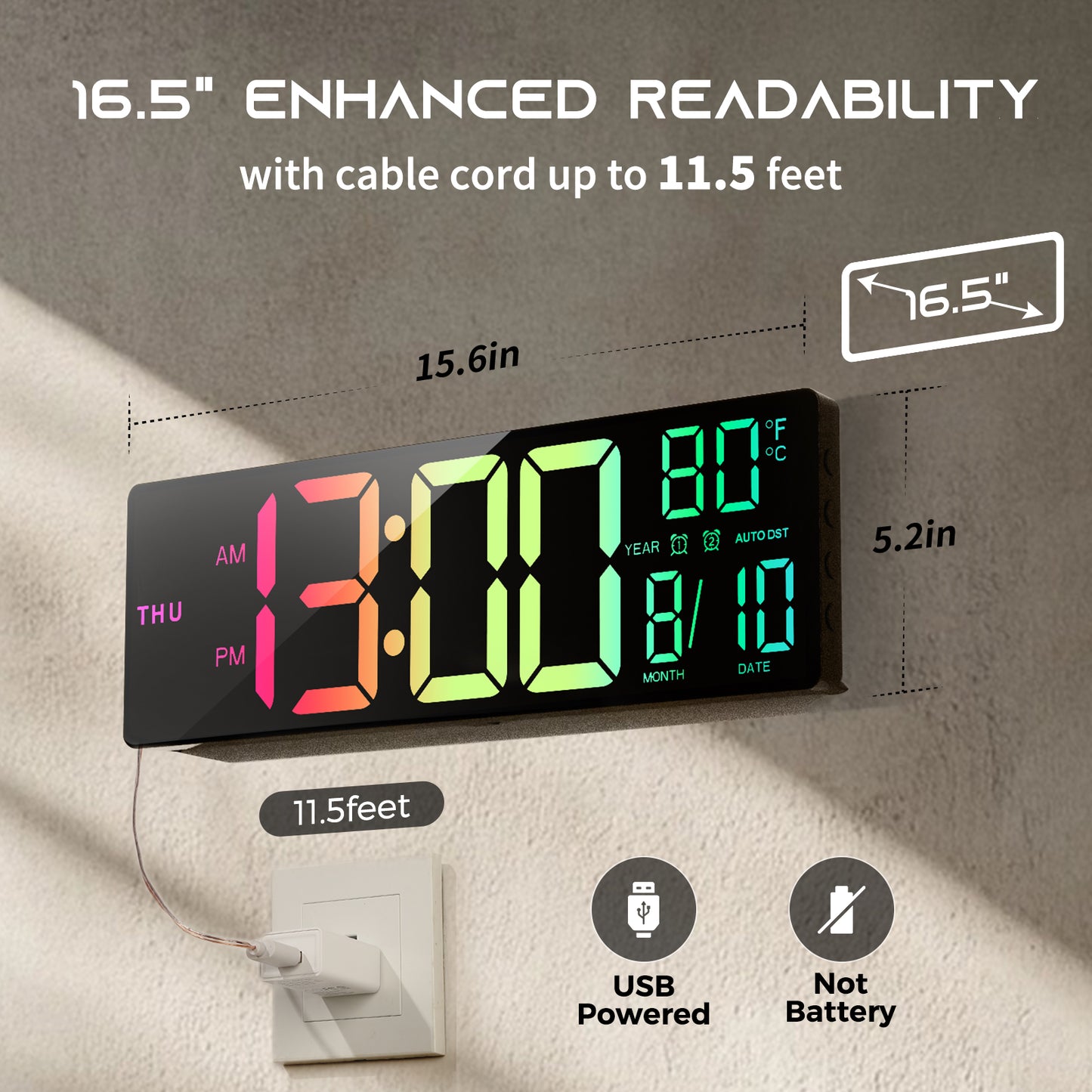 16.5" Large Digital Wall Clock with Remote Control