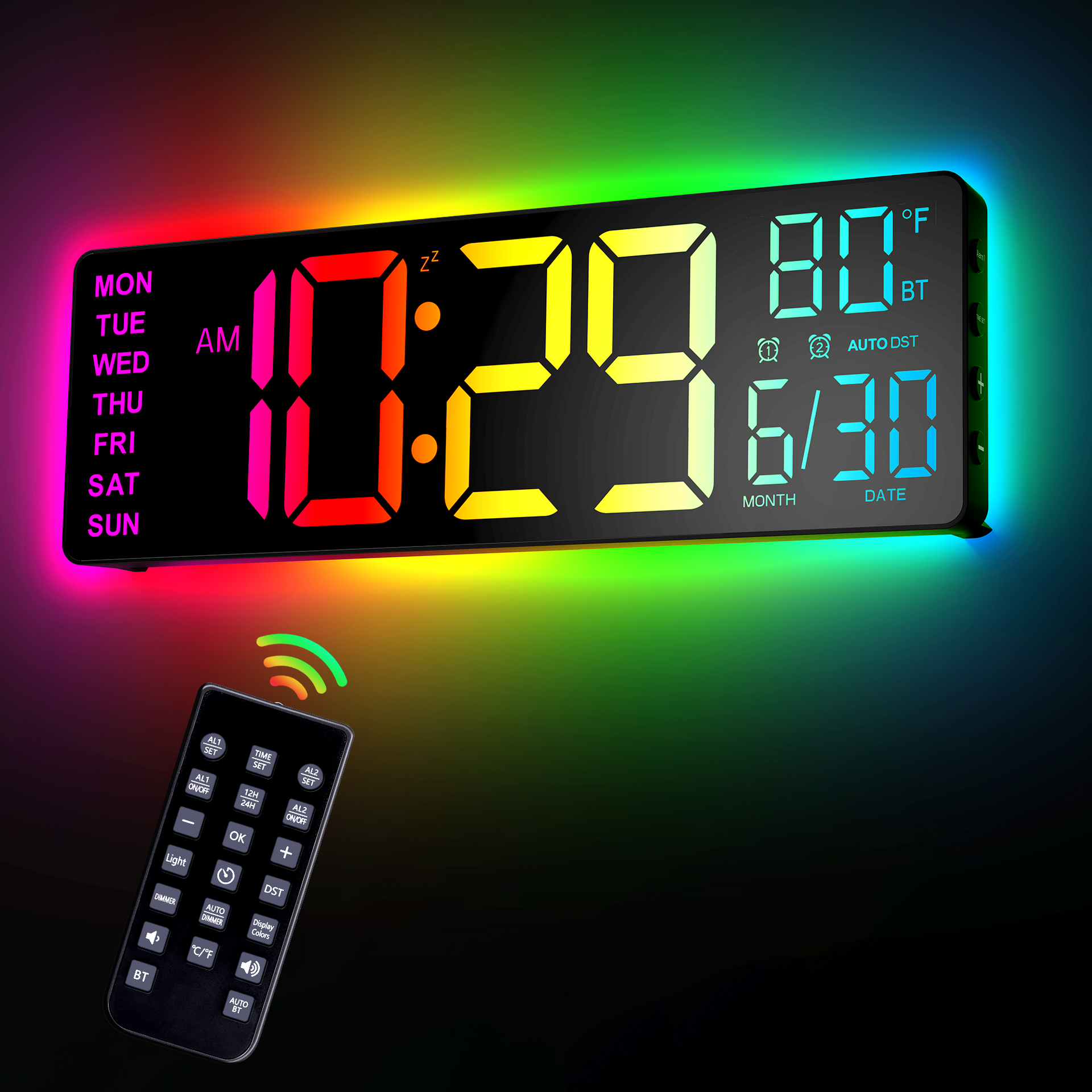 13.7 Inch Digital Wall Clock with RGB Night Light