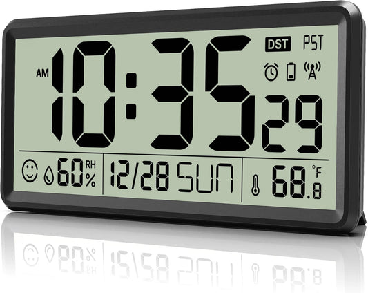 EASYERA 15'' Large Digital Atomic Wall Clock Battery Operated, Auto DST AC-WC150D