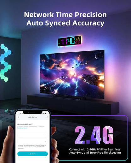 EASYERA 16.5” Large Smart Digital Wall Clock with App Control AC-WC165S