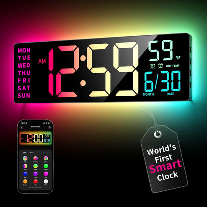 EASYERA 16.5” Large Smart Digital Wall Clock with App Control AC-WC165S