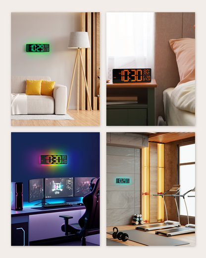 12" Digital Wall Clock for Classroom Livingroom Game Home Decor with LED Display RGB Lights
